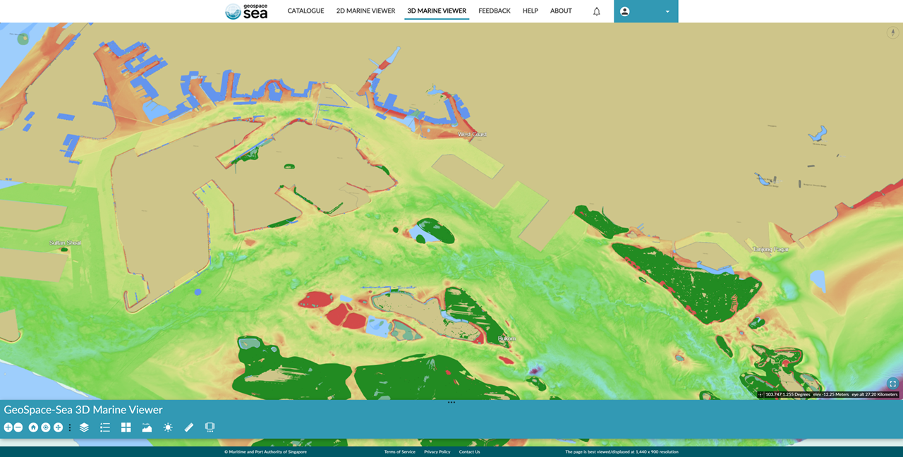 GeoSpace-Sea’s 3D Marine Viewer featuring some of Singapore’s marine coastal spatial data in 3D 