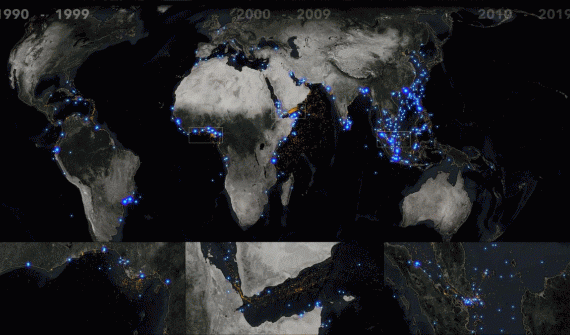Storymap showing nearly 8,000 incidents of piracy reported since 1990