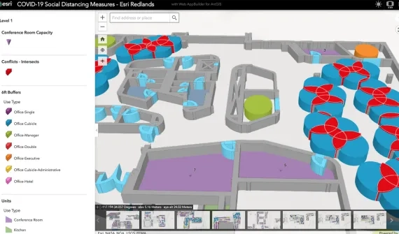 Esri’s ArcGISIndoors mobile tool maps spacing standards in large, heavily trafficked buildings, including Tampa International Airport and Hartsfield-Jackson Atlanta International Airport.