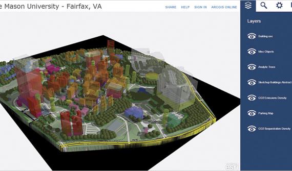 The completed model of the George Mason University campus in the CityEngine Web Scene.