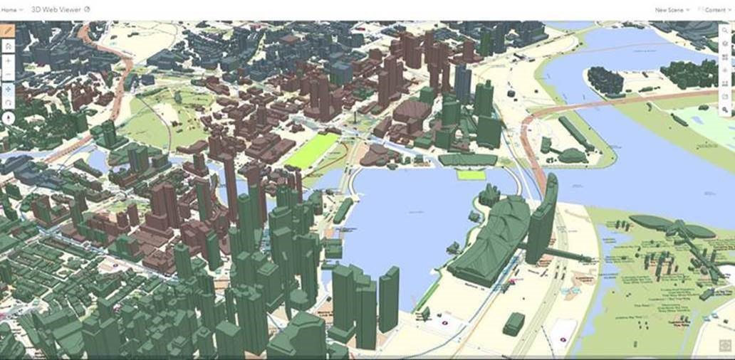 Screengrab from the SPF eGIS platform showing 3D map of buildings around The Float@Marina Bay